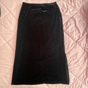 Black Velvet Midi Skirt with Slit